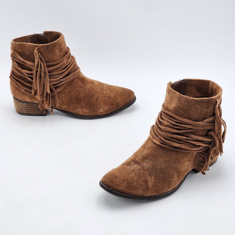 Vince Camuto Fringe Tassel Suede Brown Ankle Booties Size 7.5